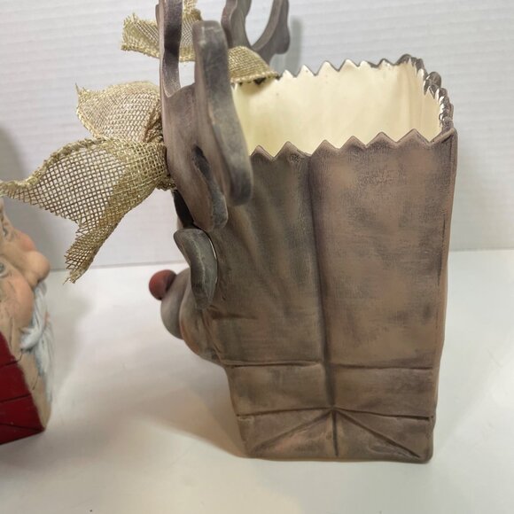 Vintage Handmade and painted Ceramic Santa & Reindeer Decorative Holiday Gift Ba - Picture 8 of 16